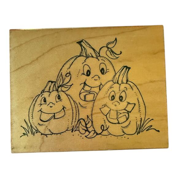Art Impressions Vintage 1996 3 Halloween Pumpkins Smiling I-1267 Rubber Stamp - Picture 1 of 2